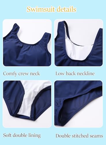Image of One Piece Swimsuit for Girls 6-16 Years with Removable Chest Pad Quick Dry & Stretchy for Swim Team Beach