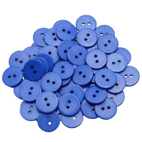 Lilaly 50 PCS 5/8 inch Buttons for Crafts, 2 Holes Resin Blue Buttons, for Sewing Children Sweater DIY Crafts Scrapbooking (Royal Blue)