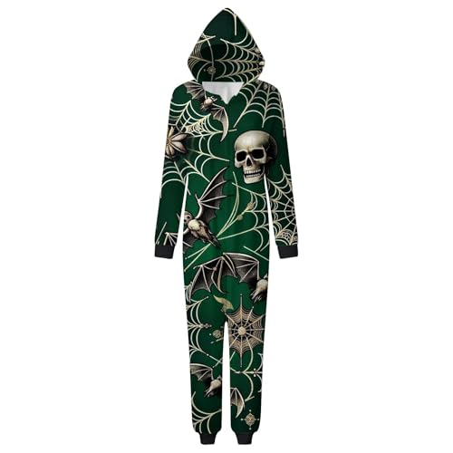 Generisch Disfraces de Halloween Familia de Halloween Impresión de Moda Familia, Pijama Suelto Cómodo con Cremallera para Casa (Estilo Mamá), verde, S