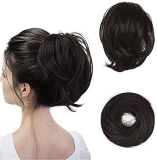 BARSDAR Hair Bun Ponytail Extension, Straight Synthetic Hairpiece Fully Short Ponytail Bun Extensions Hair Accessories Elastic Easy Scrunchie for Women (Dark Brown)