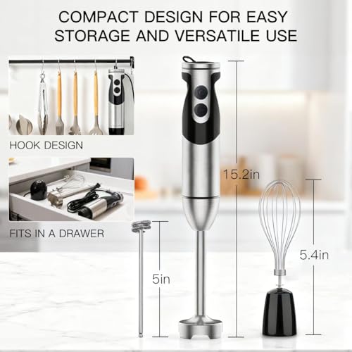 Image of 3-in-1 Immersion Hand Blender, Powerful MOTOR 12-Speed Stick Blender with Sturdy Titanium Plated Stainless Steel Blades
