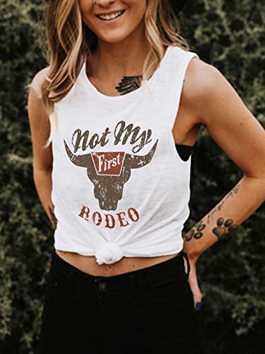 Anbech Not My First Rodeo Tank Tops Women Western Graphic Summer Sleeveless Cowboy Vest (White, Xl) #TOP1