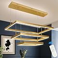 Mccokaige Gold Modern Led Chandelier 3 Ring Adjustable Ring Light Dimmable Rectangular Modern Led Chandelier Modern Led Pendant Light Contemporary Light Fixtures for Living Room Dining Kitchen Island