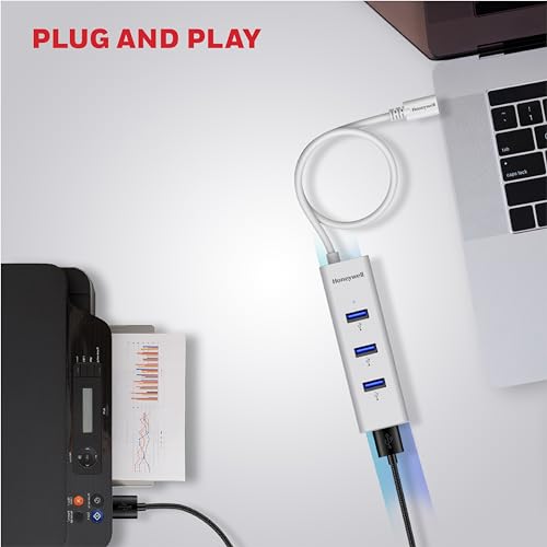 Image of Honeywell Momentum Type C to 4xUSB 3.0 Hub, Super-Fast Transmission Speed 5GBPS, Max Current 900mA per Port, Universally Compatible with All Type C- MacBook, Laptop, PC, Printer, Mobiles, Keyboard