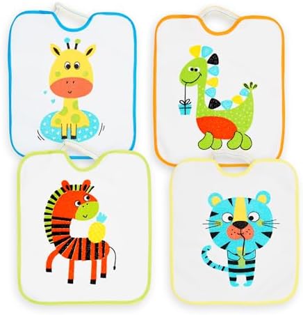 Ti TIN Pack de 4 Baberos con Goma para Guardería - Baberos Bebé I...