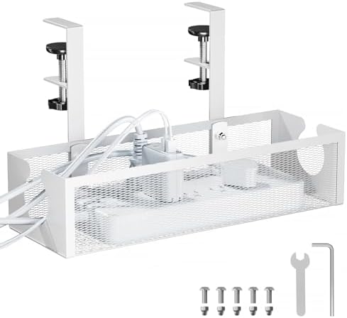 YECAYE No-Drill Metal Under Desk Cable Management Tray, Power Str...