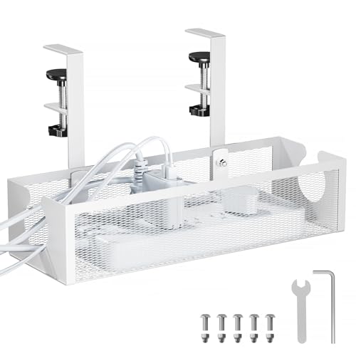 YECAYE No-Drill Metal Under Desk Cable Management Tray, Power Strip