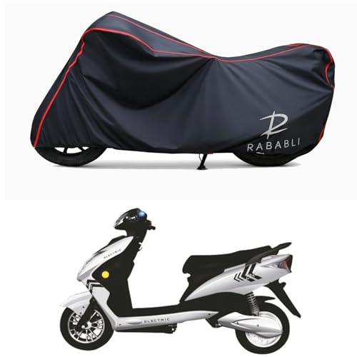 Image of Waterproof Bike Body Cover Compatible for | Kinetic Green Zing STD | Taffeta Fabric, Red Piping Design, Bottom Elastic Fit | Dustproof, Sun UV & Rain Protection for All Bikes