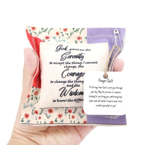 BOYSSPAA Edredón de oración de bolsillo con cruz en el interior de aproximadamente 4 pulgadas, cuadrado de aproximadamente 10 cm, parche para coser hecho a mano, mini colchas de oración de poema de