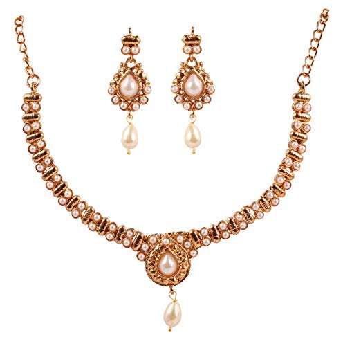 Touchstone Indian Bollywood Traditional Handcrafted Colourful Designer Jewelry Necklace Set In Antique Gold or White Tone For Women.