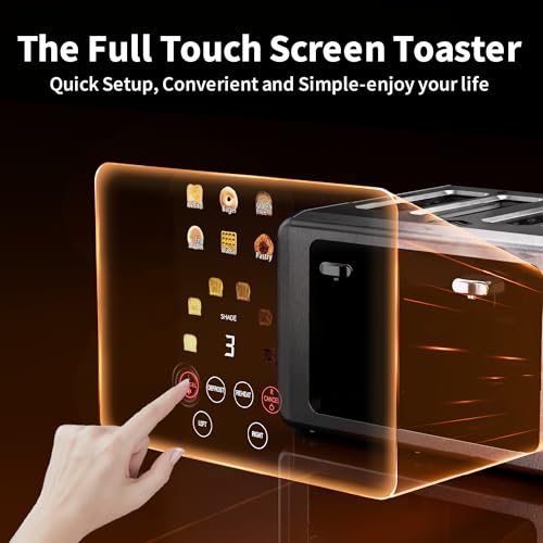 Image of WUNLY Smart Digital 4 Slice Toaster with Touch Screen, 1.5'' Extra Wide Slots for Bagel, Digital Countdown & Sound Control, 6 Bread Types & 6 Shade Settings, Defrost /Reheat /Standby, Stainless Steel
