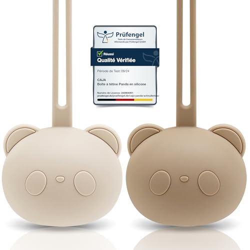 CAJA Boîte à sucette en silicone sans BPA lot de 2 rangement hygiénique pour bébés et jeunes enfants design panda accessoire bébé pratique idée cadeau naissance trousse de maternité