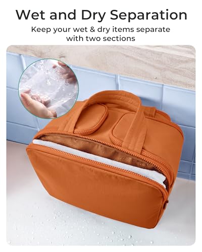 Image of BAGSMART Travel Toiletry Bag, Puffy Toiletry Bag for Women, Wide-open toiletry bags for traveling, Large Travel Cosmetic Makeup Bag Organizer for Accessories,Toiletrie (Sandstore Brown)