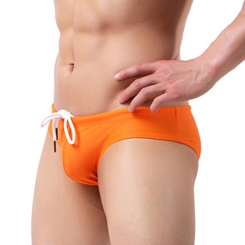 Summer Code Mens Solid Swim Briefs Drawstring Bikini Sport Swimsuit Orange #TOP2