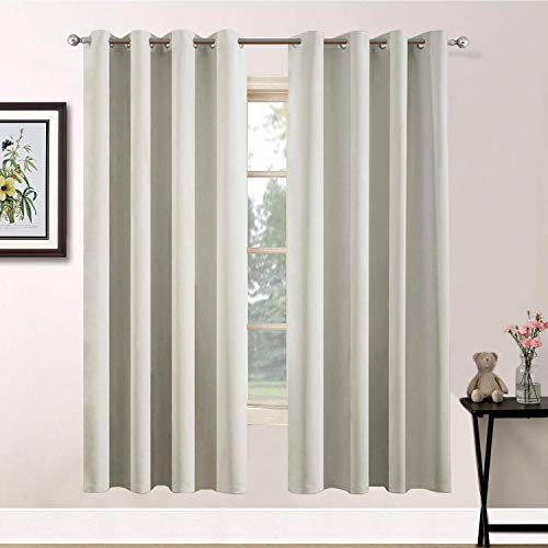 Yakamok Room Darkening Thermal Insulated Soft and Smooth Curtains with Grommet for Living Room(2 Panels,52Wx63L, Light Beige)