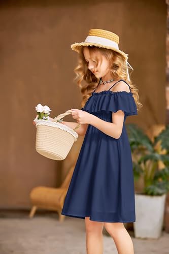 Arshiner Girls Summer Floral Ruffle Sundress Cold Shoulder Casual Holiday Dresses2