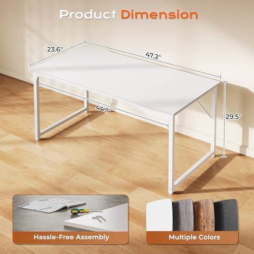 Image of PRAISUN 48 X 24 Inch Computer Desk with Deeper Desktop, Gaming Office Writing Work Desk for Home Office, Study, Bedroom, Work from Home, Metal Frame, White