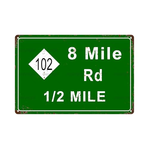 8 MILE RD MUSIC Metal Tin Sign Bar Cafe Garage Cave Home Room Wall Bathroom Farmhouse Garden Porch Patio Decor, 12 x 8 Inch