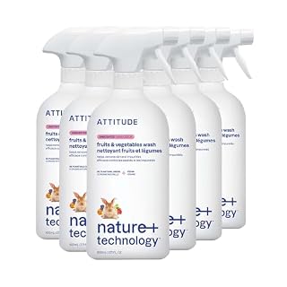 ATTITUDE Fruit & Vegetable Wash, Unscented Food-Safe Produce Wash to Remove Dirt, Wax & Residue, Vegan Plant-Based Produce Cleaner, 27.1 Fl Oz (Pack of 6)