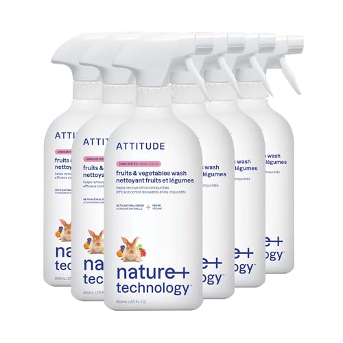 ATTITUDE Fruit & Vegetable Wash, Unscented Food-Safe Produce Wash to Remove Dirt, Wax & Residue, Vegan Plant-Based Produce Cleaner, 27.1 Fl Oz (Pack of 6)
