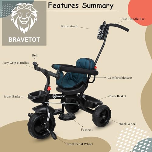 Image of 3-in-1 Baby Tricycle for Toddlers 1-5 Years | Ride-On Trike with Parent Push Handle, Safety Belt, Adjustable Seat, Footrest & Backrest | Kids Trike with Storage Basket for Boys & Girls