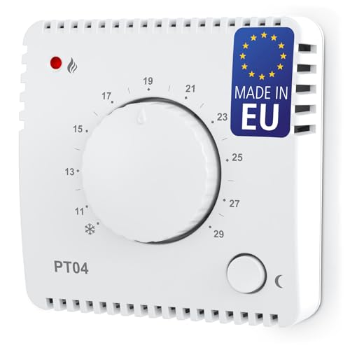 ELEKTROBOCK PT04 Raumthermostat 230V Aufputz | Präzise Temperaturregelung für Infrarot- & Elektroheizungen, Heizlüfter & Fußbodenheizung | Energiesparend mit automatischer Nachtabsenkung ELEKTROBOCK PT04 Raumthermostat 230V Aufputz | Präzise Temperaturregelung für Infrarot- & Elektroheizungen, Heizlüfter & Fußbodenheizung | Energiesparend mit automatischer Nachtabsenkung