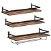 HOOBRO Wall Mounted Wine Rack 3 Pack, Wine Shelf Hanging Floating Wall Shelves, Wine Glass Bottle Rack Stemware Holder, for Living Room, Dining Room, Kitchen, Rustic Brown and Black BF34BJ01