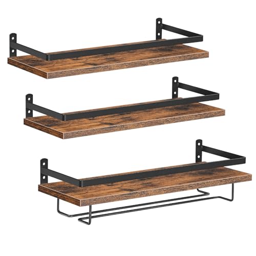 HOOBRO Wall Mounted Wine Rack 3 Pack, Wine Rack with Glass Bottle Holder, Hanging Wine Shelves with Stemware Hanger, Wine Display Storage Rack for Home Bar, Kitchen, Dining Room, Rustic Brown BF34BJ01 by HOOBRO - Image 9