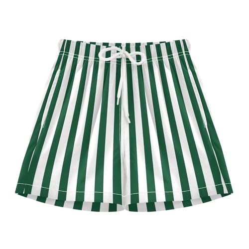 Dark Green White Stripes Boys Swim Trunks with Compression Liner Quick Dry Bathing Bottom Kids Beach Shorts3