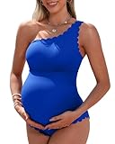 Charmo Maternity Swimsuits for Women Plus Size Modest One Piece Ruched Bathing Suits Scalloped High Waisted...