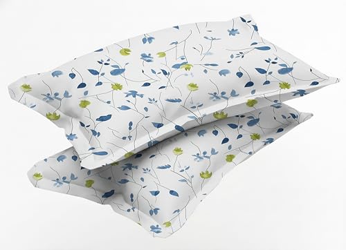 Image of 240 TC Soft Ezyption Cotton Floral Print King Double Bed bedsheet - with 2 Pillow Covers,bedsheet for Double Bed King Size Hypoallergenic, Brethable, (Size- 90 x 90 Inch) Blue & White