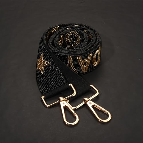 Image of Game Day Purse Straps Replacement Crossbody Wide Shoulder Straps Beaded Football Team Purse Straps Handbag Strap Replacement (Gold Black)