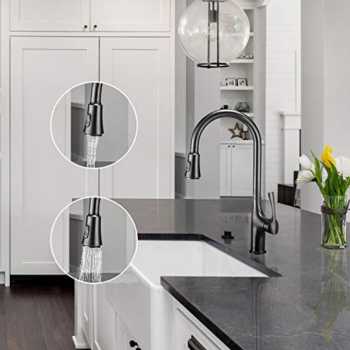 Primy Kitchen Faucets with Pull Down Sprayer, Modern Heavy Duty Lead-Free Single Handle High-Arc Kitchen Sink Faucet with Deck Plate, PVD Vibrant Matte Black Finished, Height 19-13/32“, 2115 - Thumbnail 4