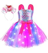 Hulaha Girls LED Light-Up Princess Dress - Elsa Costume With Glowing Skirt