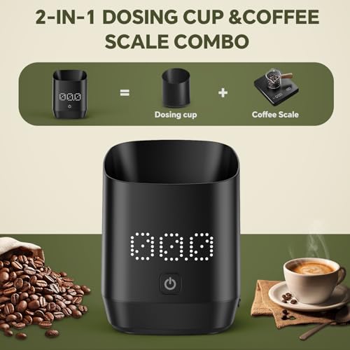 Image of Digital Coffee Bean Dosing Cup for Espresso with LED Scale - High Precision Coffee Grounds Measurer, Barista-Strength Brewing Accessory & Perfect Coffee Lover Gift (Black, Sleek Design)