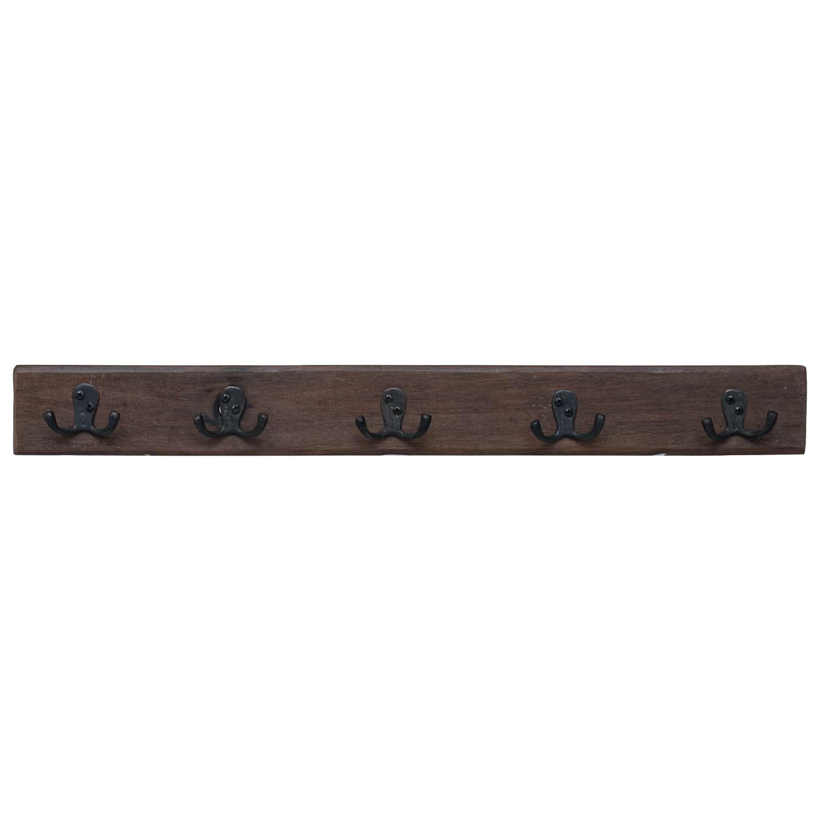 Kleiderbügel aus massivem recyceltem Holz und Gusseisen, 60 cm breit, braun, für kleine Räume, kein Aufbau nötig