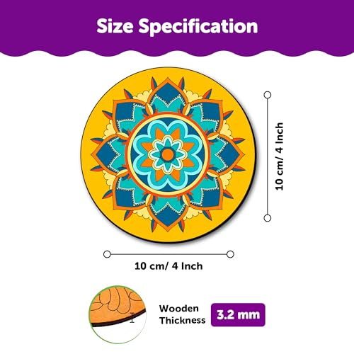 Image of Mini Leaves Wooden Mandala Painting Art and Craft Kit with Wooden Stand- Advance Level| Tea Coaster DIY Art and Craft Kit for 9 to 12 Years, Set of 4