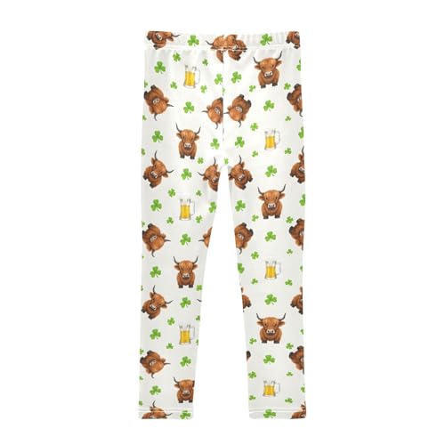 Highland Cow Beer Pattern Girls Leggings Soft Comfortable Athletic Leggings Dancing Pants for 4-10 Years2