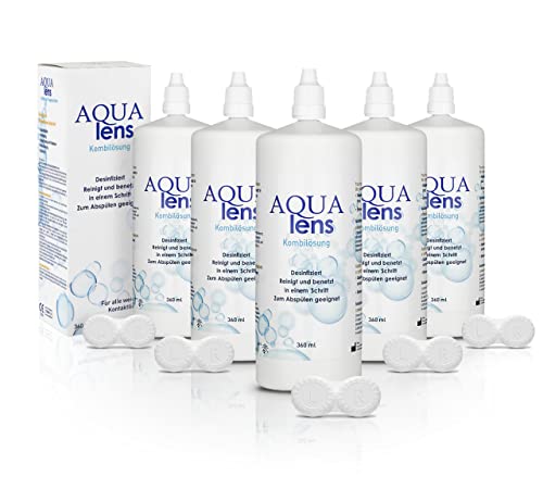 AQUA lens Kontaktlinsen Fluessigkeit 5x360 ml - 1800 ml +5 Behälter - Premium All-in-One Kombilösung für weiche Kontaktlinsen mit HPMC