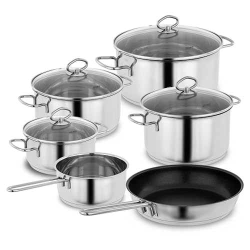 Todo lo que necesitas saber sobre las baterías de cocina Karcher 15 Kopf 125389 Batería de cocina Merkur, 6 piezas, acero inoxidable