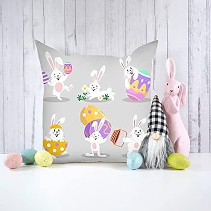 Generisch 4er Set Ostern Kissenbezug 45x45cm,Ostern KissenbezüGe Leinen Dekokissen Cases Home Kissenbezug FrüHling 40x40 Stuhlhussen Ostern Wohnzimmer Garten Zuhause Dekoration 4pc – Bild 6
