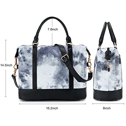 Women Ladies Weekender Bag Overnight Carry-on Tote Duffel in Trolley Handle (Tie dye -Blue)