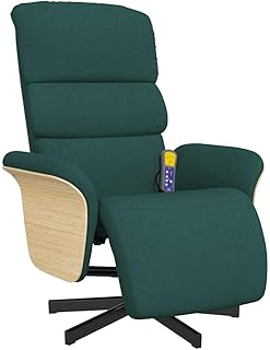 vidaXL Massagesessel ohne Netzadapter, Sessel Verstellbare Rückenlehne Fußteil, Drehbar Fernsehsessel Relaxsessel mit Liegefunktion, Liegesessel Polstersessel Ruhesessel, Dunkelgrün Stoff