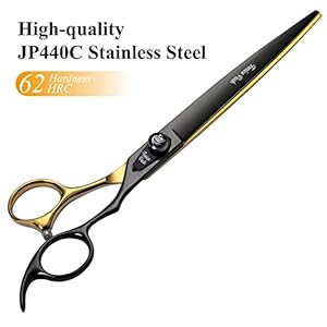 Fenice-Peak-8-Black-and-Gold-Two-color-Dog-Grooming-Scissors-Set-Straight-Thinning-Curved-and-Chunker-Shears-4PCS-Set-with-Pattern-Screw-and-Ergonomic-Offest-Handle-440C-Sharp-and-Durable - Cucciolini Doodles   Fenice-Peak-8-Black-and-Gold-Two-color-Dog-Grooming-Scissors-Set-Straight-Thinning-Curved-and-Chunker-Shears-4PCS-Set-with-Pattern-Screw-and-Ergonomic-Offest-Handle-440C-Sharp-and-Durable