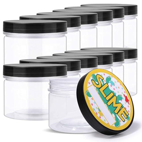 Opret 12 Pack 10oz Empty Slime Containers Large Plastic Slime Jars with Lids and Labels Clear Storage Organizers for Slime Making Food and Beauty Products BPA Free