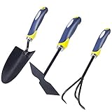 HiBird Garden Tool Set Heavy Duty Gardening Tools kit, Garden Cultivator Hand Tool, High Carbon Steel Outdoor Hand Tools Includes Garden Hand Trowel, Hand Garden Cultivator, Garden Hoe Tool 3Pack