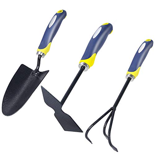 HiBird Garden Tool Set Heavy Duty Gardening Tools kit, Garden Cultivator Hand Tool, High Carbon Steel Outdoor Hand Tools Includes Garden Hand Trowel, Hand Garden Cultivator, Garden Hoe Tool 3Pack