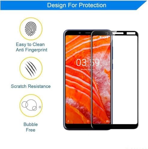 Image of DD SON Tempered Glass Screen Protector Compatible for Nokia 3.1 Plus HD Glass with Edge to Edge Coverage and Easy Installation kit,Black
