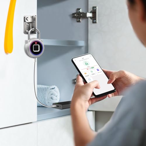 Vorhängeschloss Wetterfest für Spind mit Fingerabdruck iOSwatch App Smart Schloss mit Fingerabdruck Klein für Schrank Schließfach Gym Aussenbereich Zelt Keller Outdoor Regenbogenfarbe