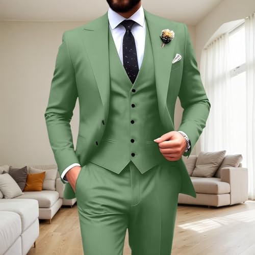 Mens Suit Slim Fit 3 Piece Blazer Vest Pants Set Peak Lapel Formal Business Wedding Prom Groom Suits2